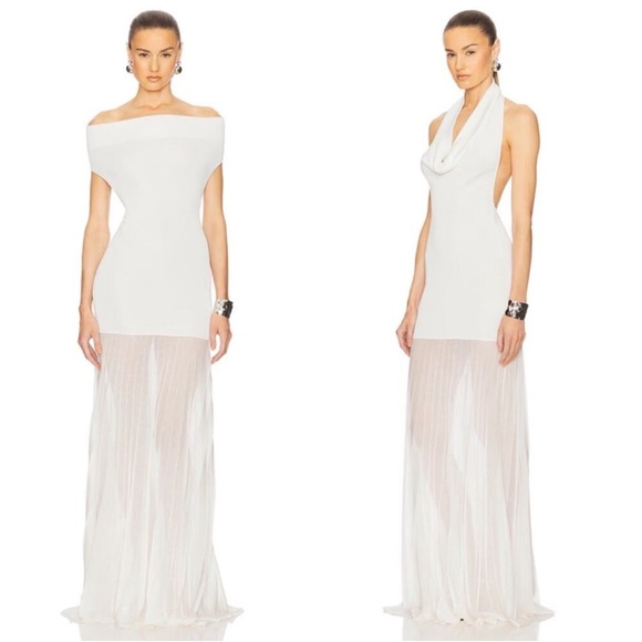 NWT HELSA Jazzlyn White Halter Maxi Cowl Neck Dress - Picture 3 of 3